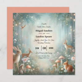 Teal and Peach Enchanted Forest Wedding Inbjudningar