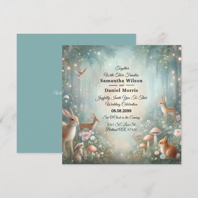 Teal and Peach Enchanted Forest Wedding Inbjudningar (Fram/baksida)