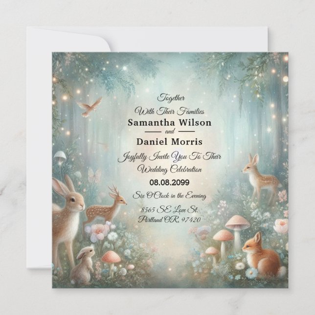 Teal and Peach Enchanted Forest Wedding Inbjudningar (Framsida)