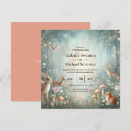 Teal and Peach Enchanted Forest Wedding Inbjudningar