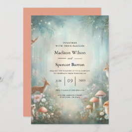 Teal and Peach Enchanted Forest Wedding Inbjudningar