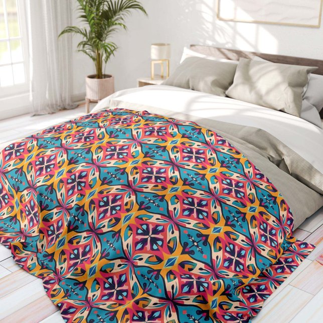 Teal and Pink Geometric Bohemian Fleecefilt (Skapare uppladdad)