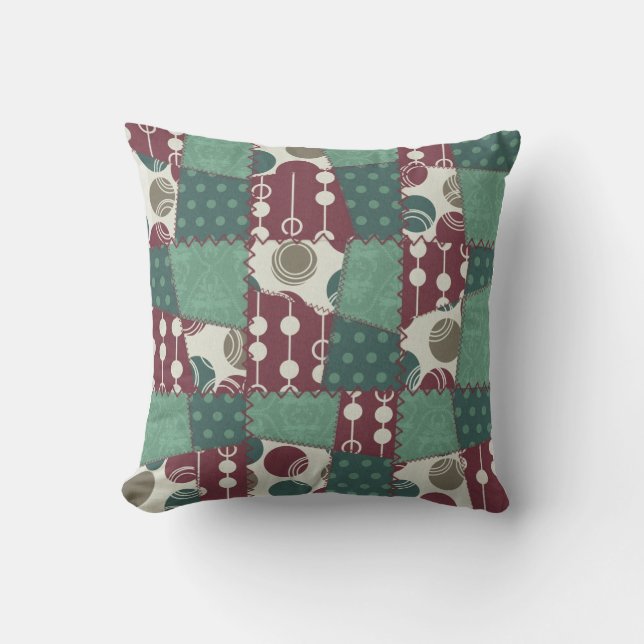 Teal and Plum Faux Patchwork MOJO Pillow Kudde (Framsida)