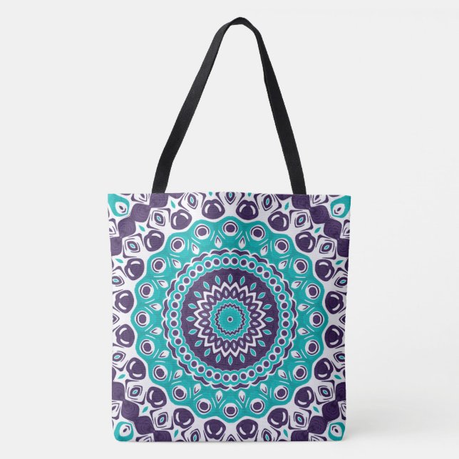 Teal and Purple Bold Mandala Pattern Tygkasse (Framsida)