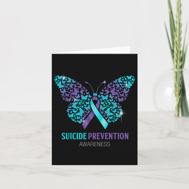 Teal And Purple Butterfly Suicide Prevention Aware Kort (Framsida)