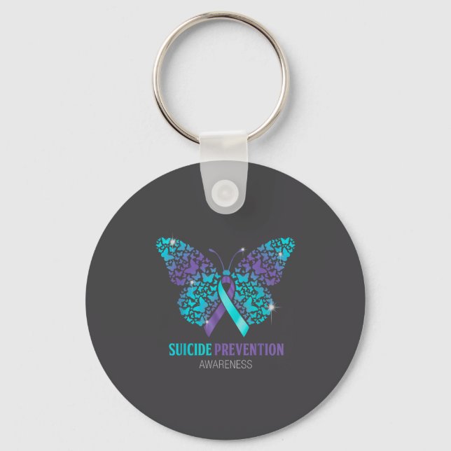 Teal And Purple Butterfly Suicide Prevention Aware Nyckelring (Framsida)