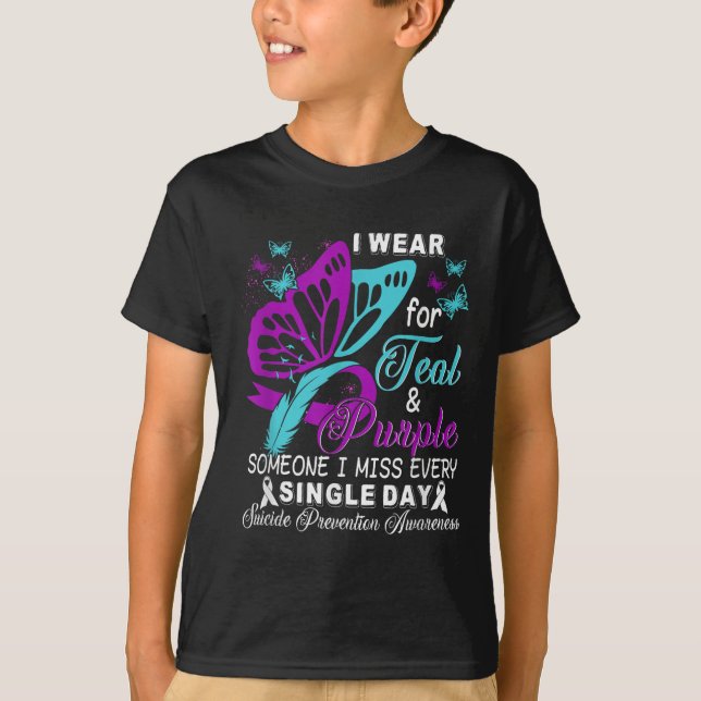 Teal And Purple Ribbon Suicide Prevention Awarenes T Shirt (Framsida)