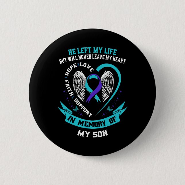Teal And Purple Suicide Awareness Ribbon In Memory Knapp (Framsida)