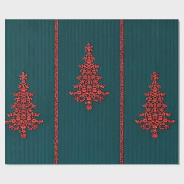 Teal and Red Crystal Christmas Trees Presentpapper (Platt)