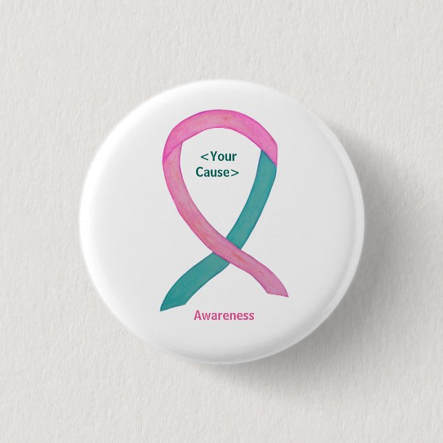 Teal and Rosa Awareness Ribbon Pin Buttons Knapp (Framsida)