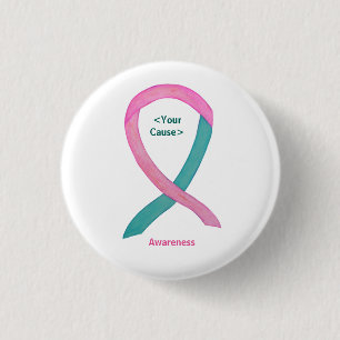 Teal and Rosa Awareness Ribbon Pin Buttons Knapp