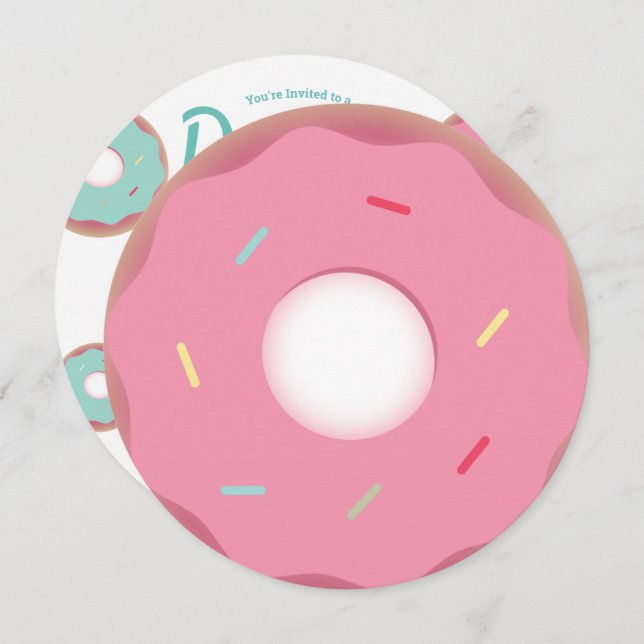 Teal and Rosa Donut Sprinkle Mix Round Inbjudningar (Fram/baksida)