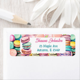 Teal and Rosa Macaron Cookies Returadress Etikett