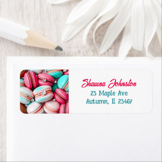 Teal and Rosa Macaron Cookies Returadress Etikett