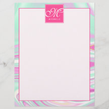 Teal and Rosa Marble Mönster Monogram Letterhead