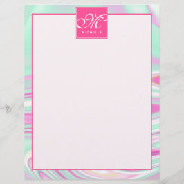 Teal and Rosa Marble Mönster Monogram Letterhead