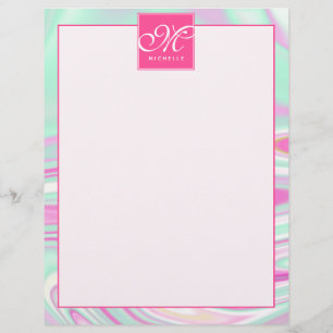 Teal and Rosa Marble Mönster Monogram Letterhead