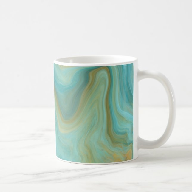 Teal and Sandy Brown Swirls Marble Art Kaffemugg (Höger)