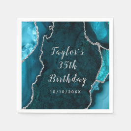 Teal and Silver Agate Marble Birthday Pappersservett