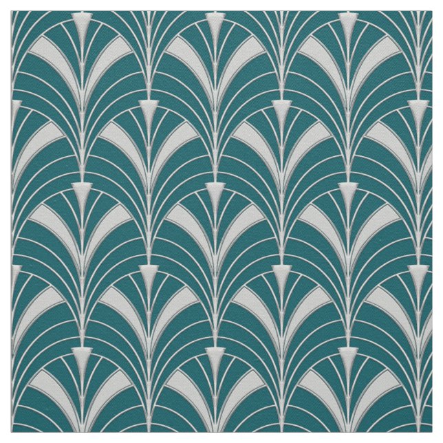 Teal and silver Art Deco Stil Tyg (Provkarta)