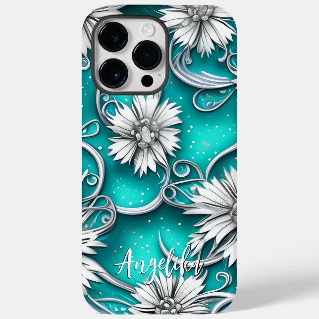 Teal and Silver Modern Abstrakt Flowers (Baksida)