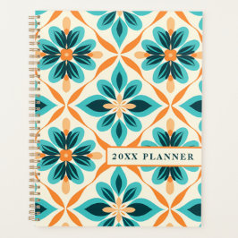 Teal and Tangerine Blommigt Planner för medelstora