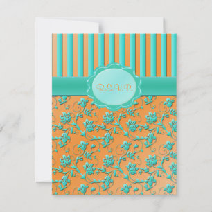 Teal and Tangerine Blommigt Rand R.S.V.P-kort OSA Kort