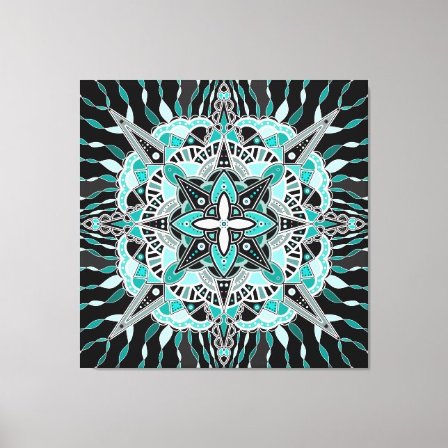 Teal and Turkvoise Mandala Abstrakt Meditative Canvastryck (Framsida)