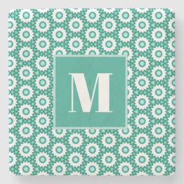 Teal and Turquoise Initial Stone Coaster Stenunderlägg