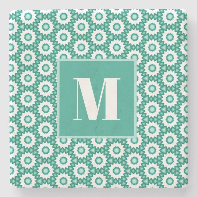 Teal and Turquoise Initial Stone Coaster Stenunderlägg (Framsidan)