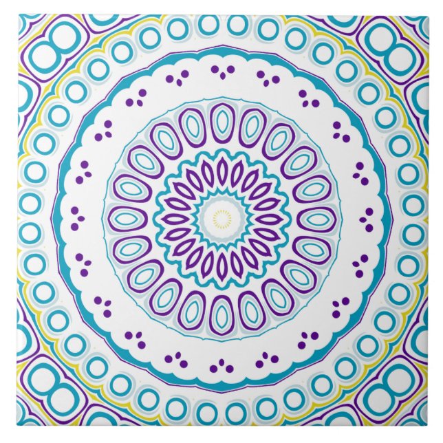 Teal and Violet Mandala Mönster Kakelplatta (Framsidan)