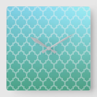 Teal and White Abstrakt Geometric Mönster Fyrkantig Klocka