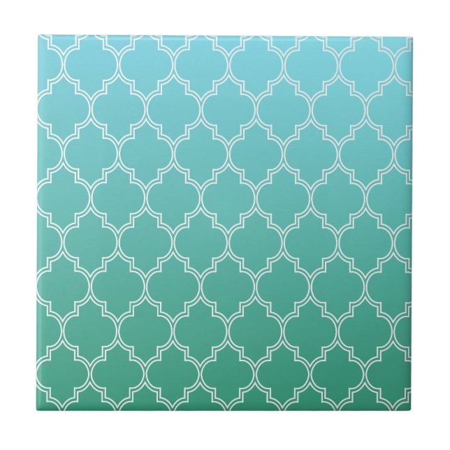 Teal and White Abstrakt Geometric Mönster Kakelplatta (Framsidan)