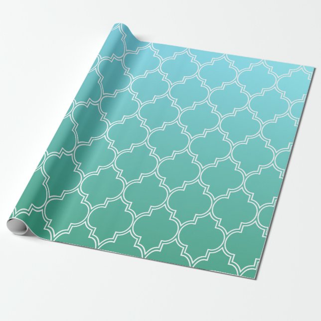 Teal and White Abstrakt Geometric Mönster Presentpapper (Utrullad)