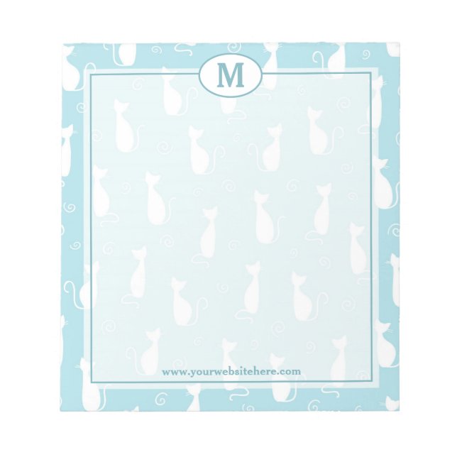 Teal and White Cats Mönster Monogram Anteckningsblock (Framsida)