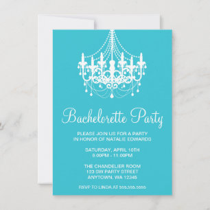 Teal and White Chandelier Bachelorette Party Inbjudningar