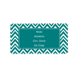 Teal and White Chevron Mönster Adressetikett