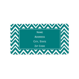 Teal and White Chevron Mönster Adressetikett