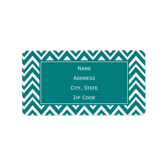 Teal and White Chevron Mönster Adressetikett (Framsidan)