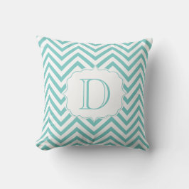 Teal and White Chevron Mönster Monogram Kudde