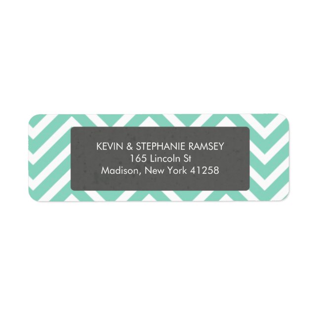 Teal and White Chevron Returadress Etikett (Framsidan)
