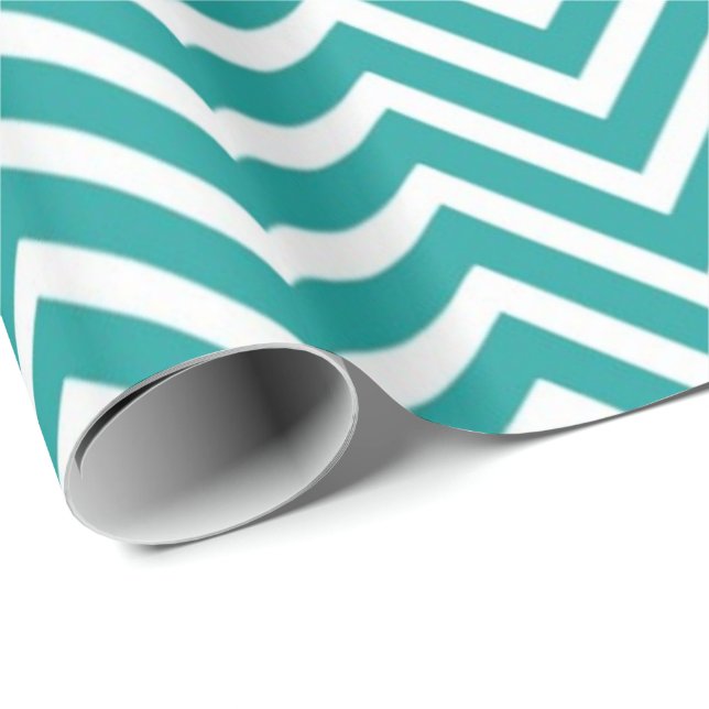 Teal and white chevron zigzag glad helg presentpapper (Rullad Hörn)