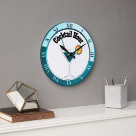 Teal and White Cocktail Hour Pub Clock Stor Klocka