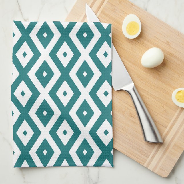 Teal and white diamond pattern kökshandduk (Vikt i Fjärdedel)