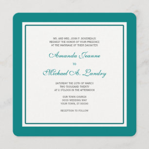 Teal and White Fleur de Lis Damask Formellt Bröllo Inbjudningar