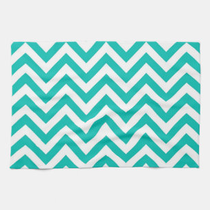 Teal and White Large Chevron ZigZag Mönster Kökshandduk