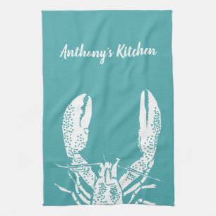 Teal and White Lobster, Nautisk Personlig Kökshandduk