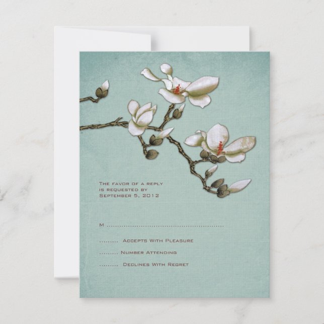 Teal and White Magnolia Bröllop OSA Kort (Framsida)