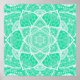 Teal and White Mandala - Loergann i Cedar Poster