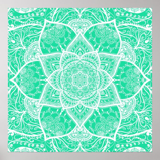Teal and White Mandala - Loergann i Cedar Poster (Framsidan)